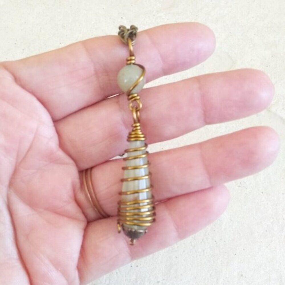 Earth Mother Sage Agate Pendant • Woodland Herbal Green Caged Teardrop Necklace - Picture 10 of 14